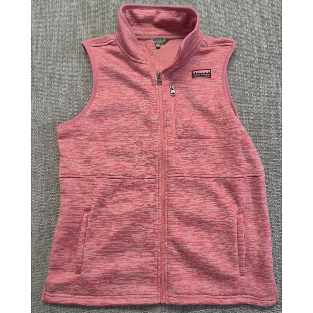 Simply Southern Women's Pink Heathered Fleece Vest LG Full Zip Pockets Outdoors